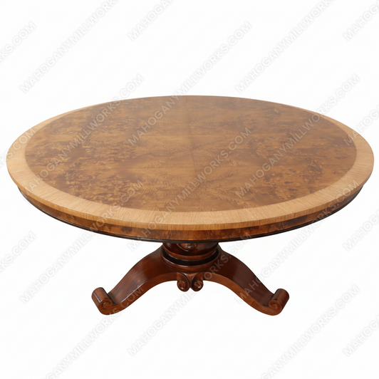 Round Walnut Inlaid Dining Table