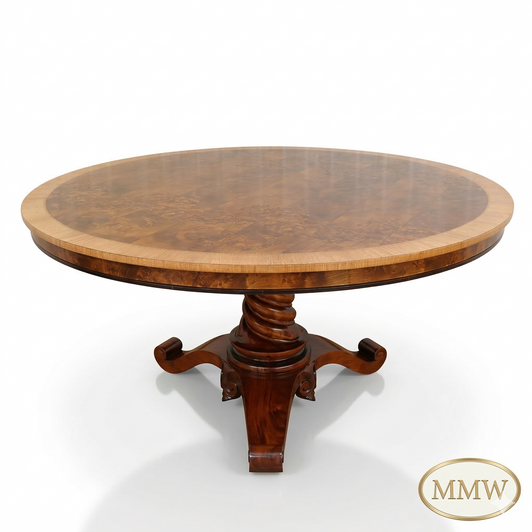 60" Round Walnut Inlaid Dining Table