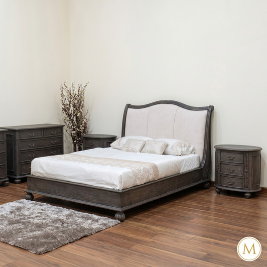 4pc Charcoal Safari Bedroom Set w/ Velvet Headboard