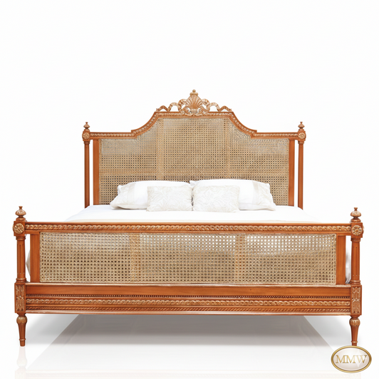 French Marseilles Style Bed with Wicker Panel