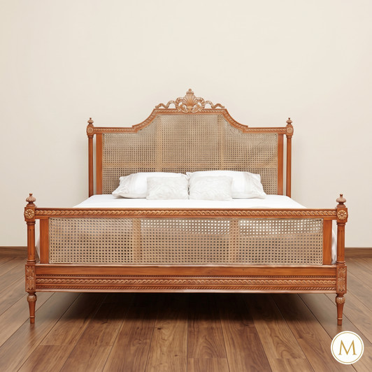 French Marseilles Style Bed with Wicker Panel