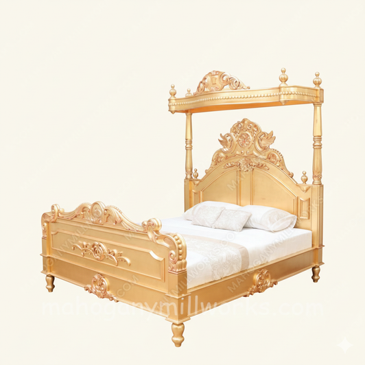 Majestic Gold Leaf Carved Bed