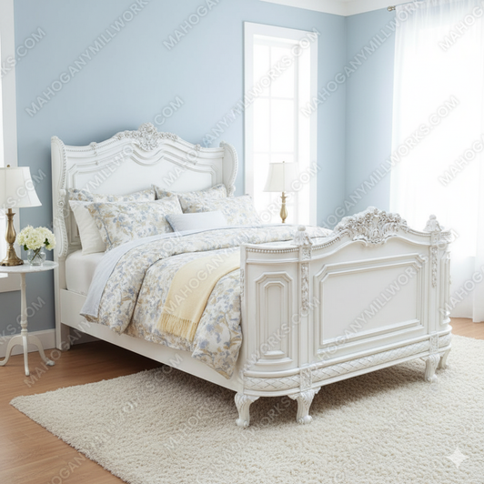 Painted White French Napoleon Style Panel Bed