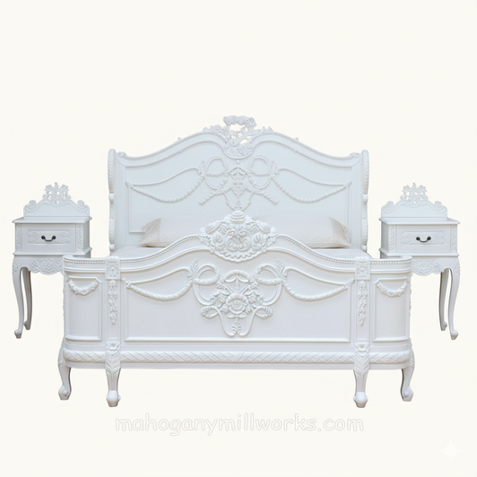 3-pc Painted French Napoleon Style Carved Bedroom Set