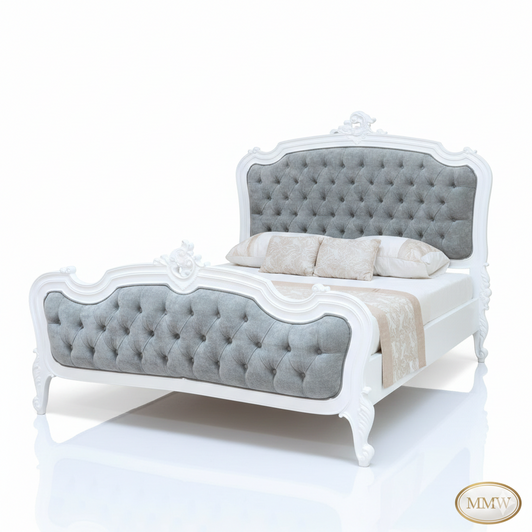 White French Louis Bed w/ Velvet Upholstery
