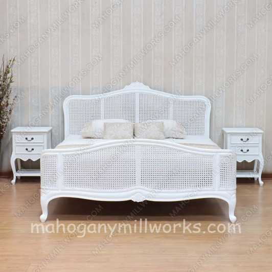 Painted White Elegant Bed With Wicker Panel Set of 3