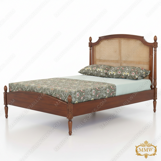 Walnut NC Clarisse Bed with Wicker Panel