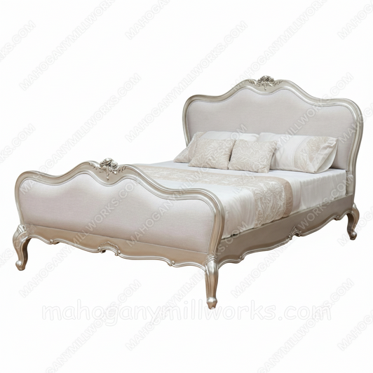 Silver Finish Chic Upholstered Bed