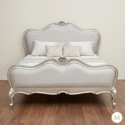 Silver Finish Chic Upholstered Bed