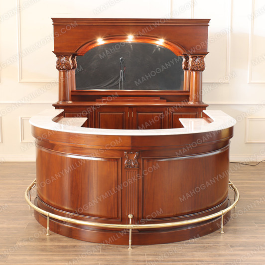 Custom Mahogany U-Shape Horseshoe Pub Bar Set w/ Marble