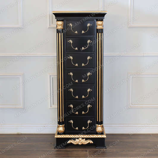 Traditional Black w/ Gold Leaf Jewelry Armoire