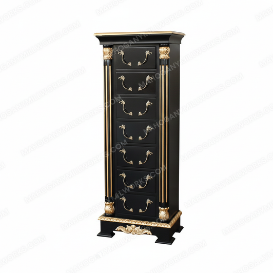 Traditional Black w/ Gold Leaf Jewelry Armoire