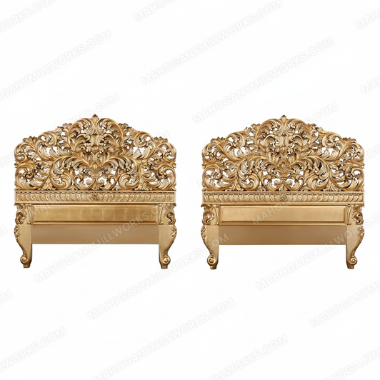 Antiqued Gold Leaf Rococo Queen Headboards (2)