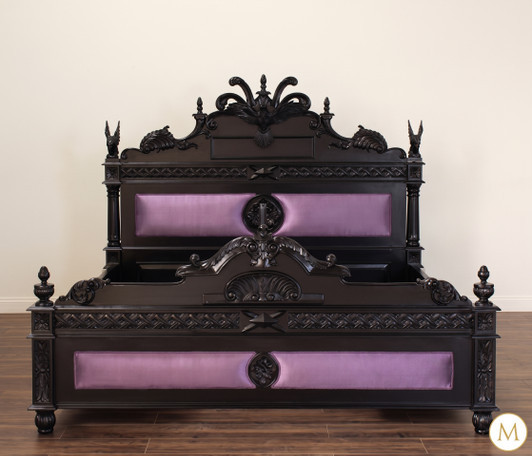 Black Gothic Raven Carved Bed w/ Hidden Storage Compartments & Lights