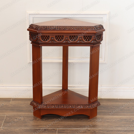 Small Dark Walnut Victorian Gothic Corner Table
