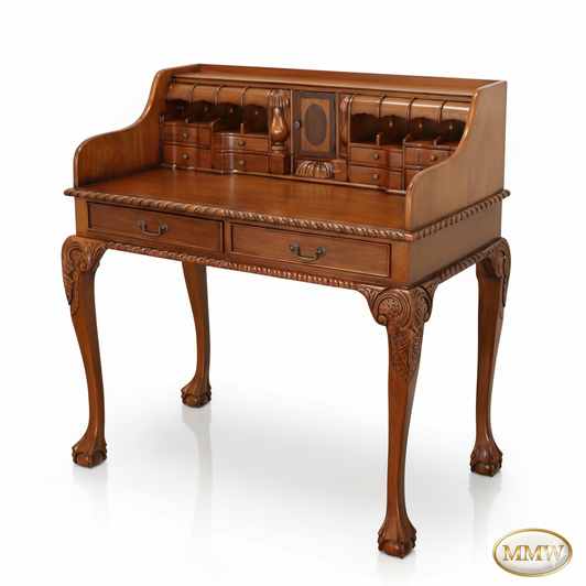 Chippendale Escritoire Writing Desk w/ Natural Glaze Finish