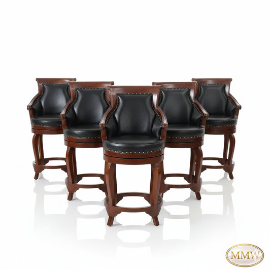 Genuine Leather Swivel Barstools Set (6)