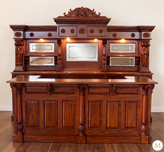10.5ft Mahogany Carved Lady Saloon Pub Bar