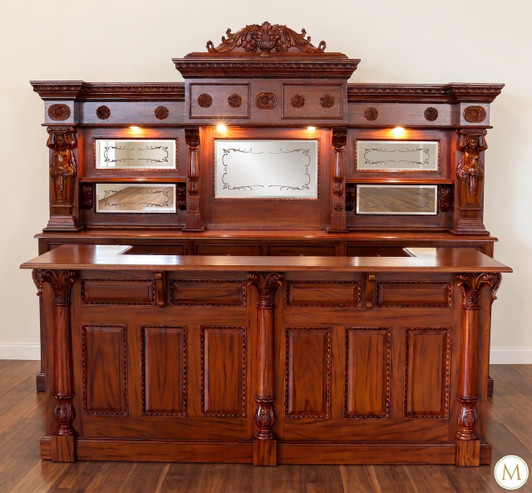 10.5ft Mahogany Carved Lady Saloon Pub Bar