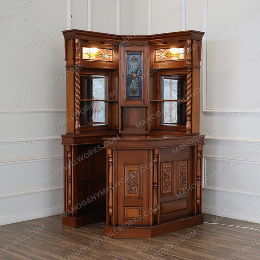 Mahogany Antique Distressed Victorian Gothic Corner Pub Bar