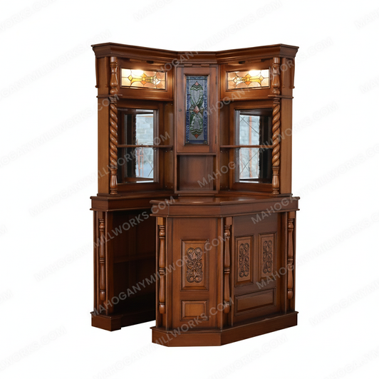 Mahogany Antique Distressed Victorian Gothic Corner Pub Bar