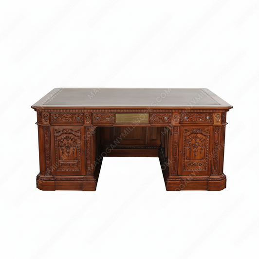 6ft Natural Finish Oval Office Resolute Desk w/ Leather Top