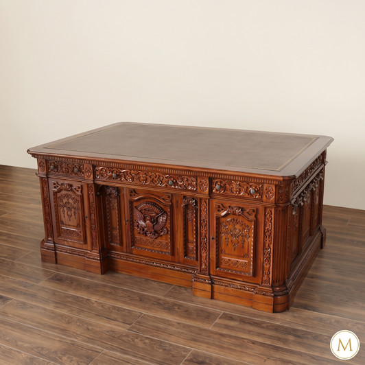 6ft Natural Finish Oval Office Resolute Desk w/ Leather Top