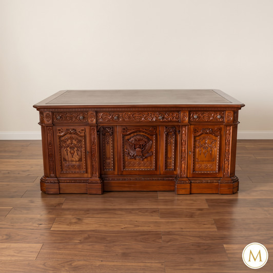 6ft Natural Finish Oval Office Resolute Desk w/ Leather Top