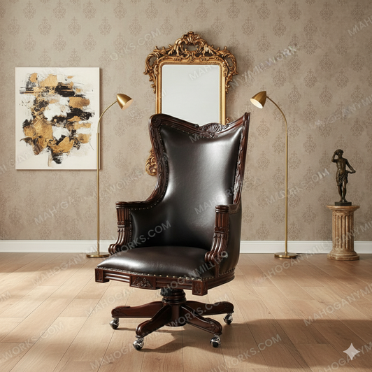 Natural Finish Genuine Leather Resolute Swivel Office Chair