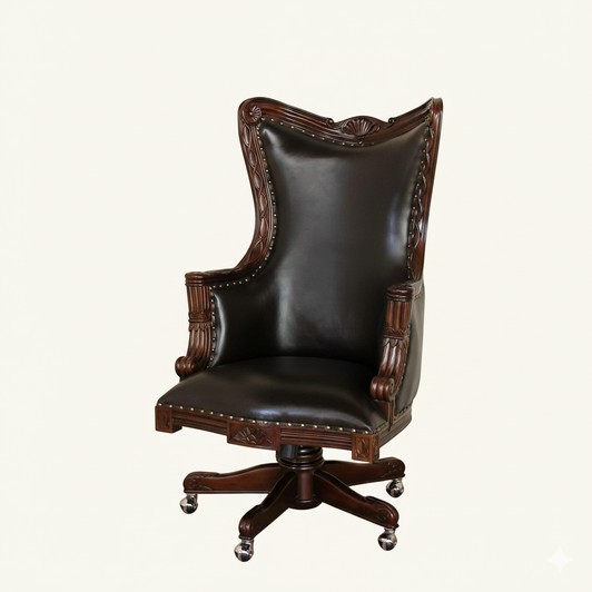 Natural Finish Genuine Leather Resolute Swivel Office Chair