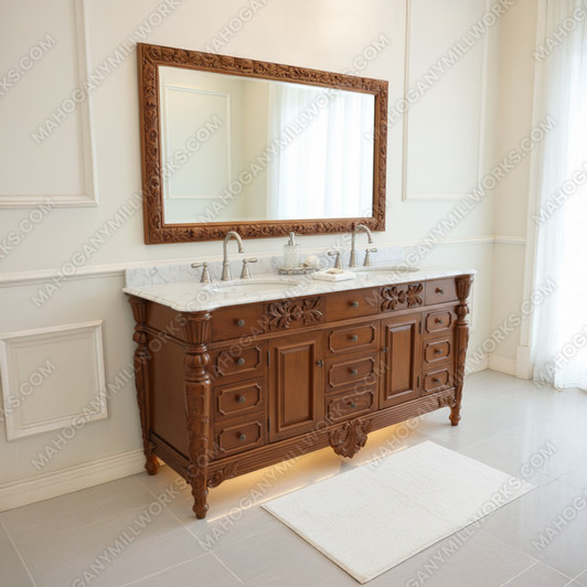 72" Custom Teak 2-Sink Bathroom Vanity