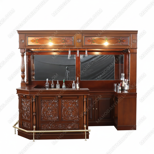 Custom Mahogany Corner Bar w/ Stained Glass