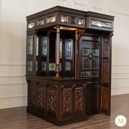 Dark Mahogany Walk-in Canopy Pub Bar w/ Stained Glass Ceiling