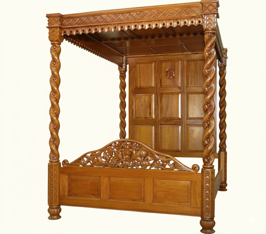 Dark Mahogany Four-Post Canopy King Bed