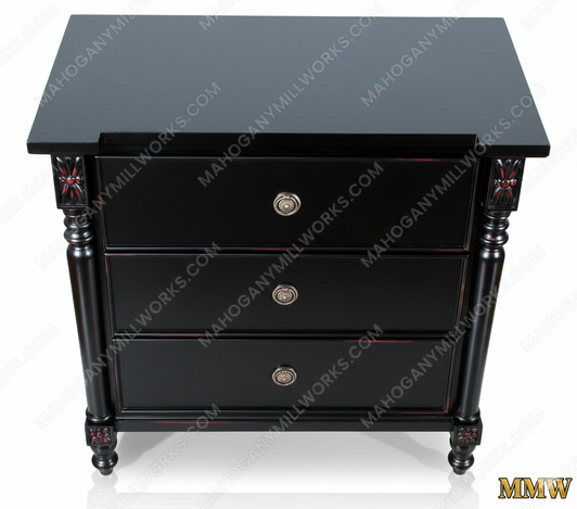 Black 3-Drawer Nightstand w/ Red Undertones