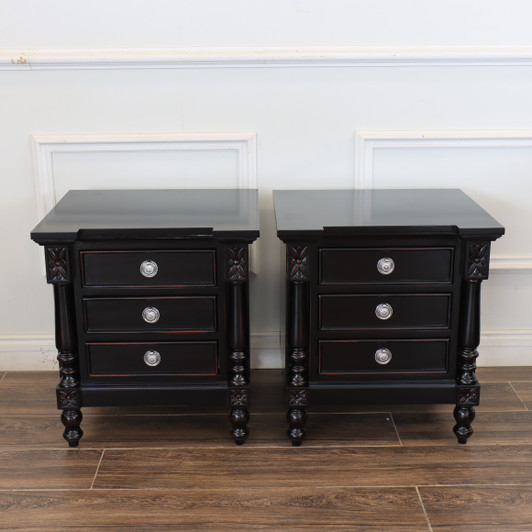 Black 3-Drawer Nightstand w/ Red Undertones