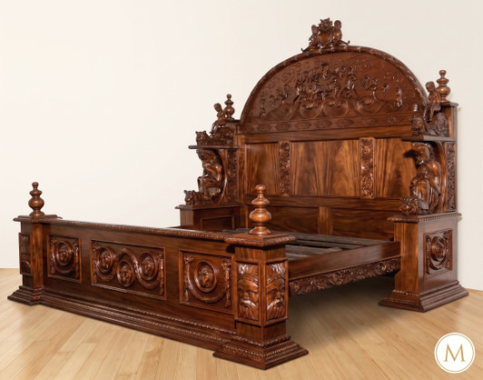 Large Gothic Ornate Hand Carved Bed (several finish options)