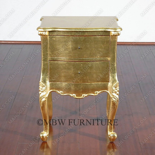 Gold Leaf French 2-Drawer Nightstand Bedside Table