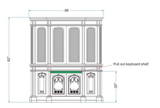 6ft Light Mahogany Lighted Resolute Bookcase w/ Pull Out Keyboard Drawer