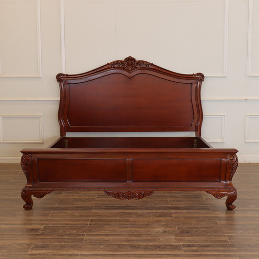 Honey Walnut Carved Sleigh Bed