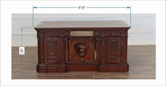 5’ 6” Custom Mahogany Presidential Resolute Office Desk w/ Lion Carving