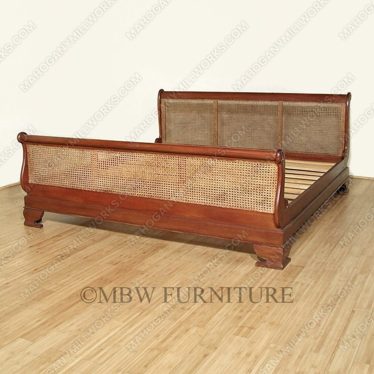 Mahogany Rattan Eastern King Sleigh Bed