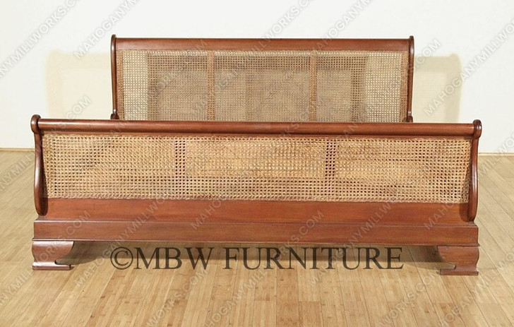 Mahogany Rattan Eastern King Sleigh Bed