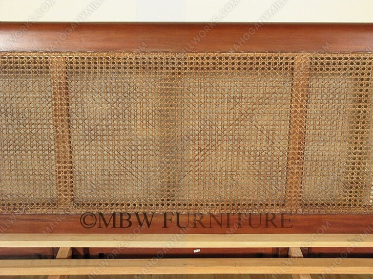 Distressed Solid Mahogany Rattan Eastern King Sleigh Bed