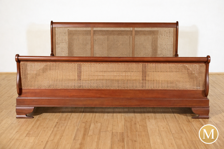 Mahogany Rattan Eastern King Sleigh Bed