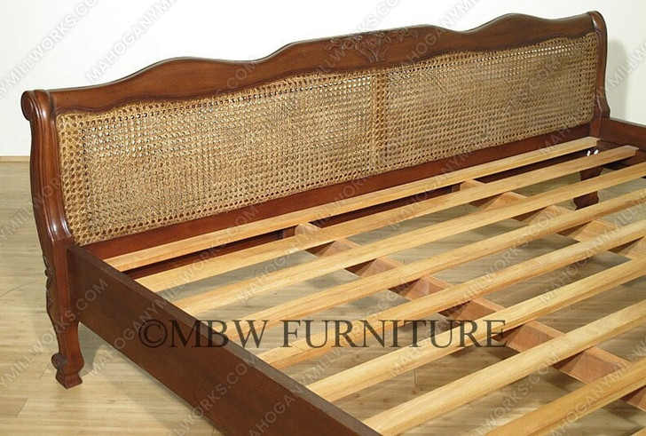 Low Profile Mahogany/Cane/Rattan Bed