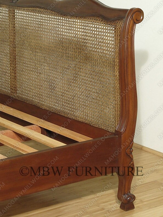 Low Profile Mahogany/Cane/Rattan Bed