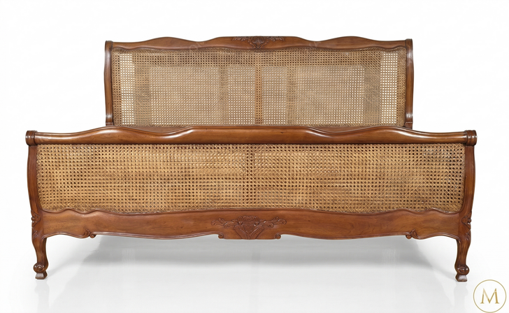 Low Profile Mahogany/Cane/Rattan Bed