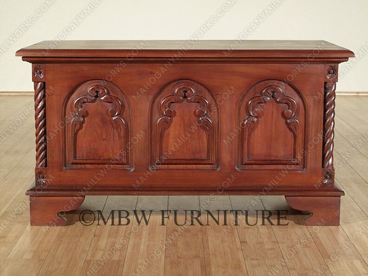 Mahogany Gothic Blanket Storage Chest or Trunk