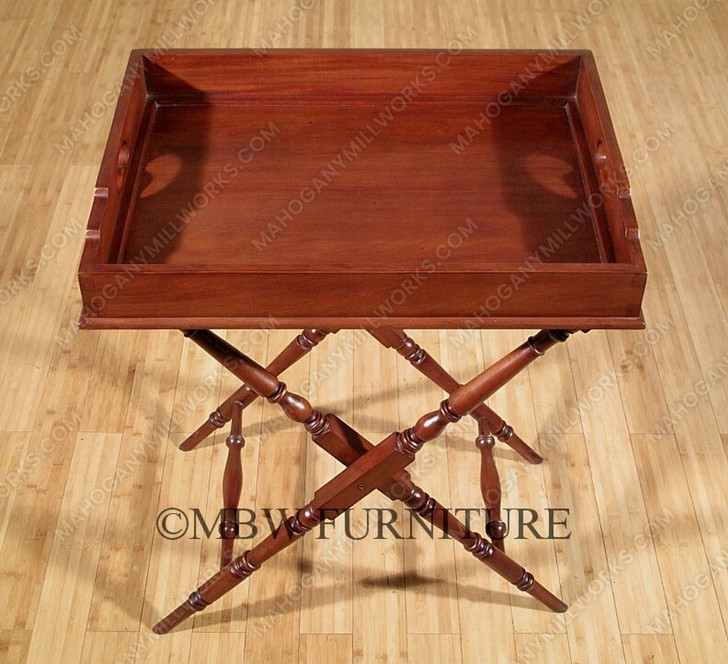Distressed Solid Mahogany Butler's Removable Serving Tray Table